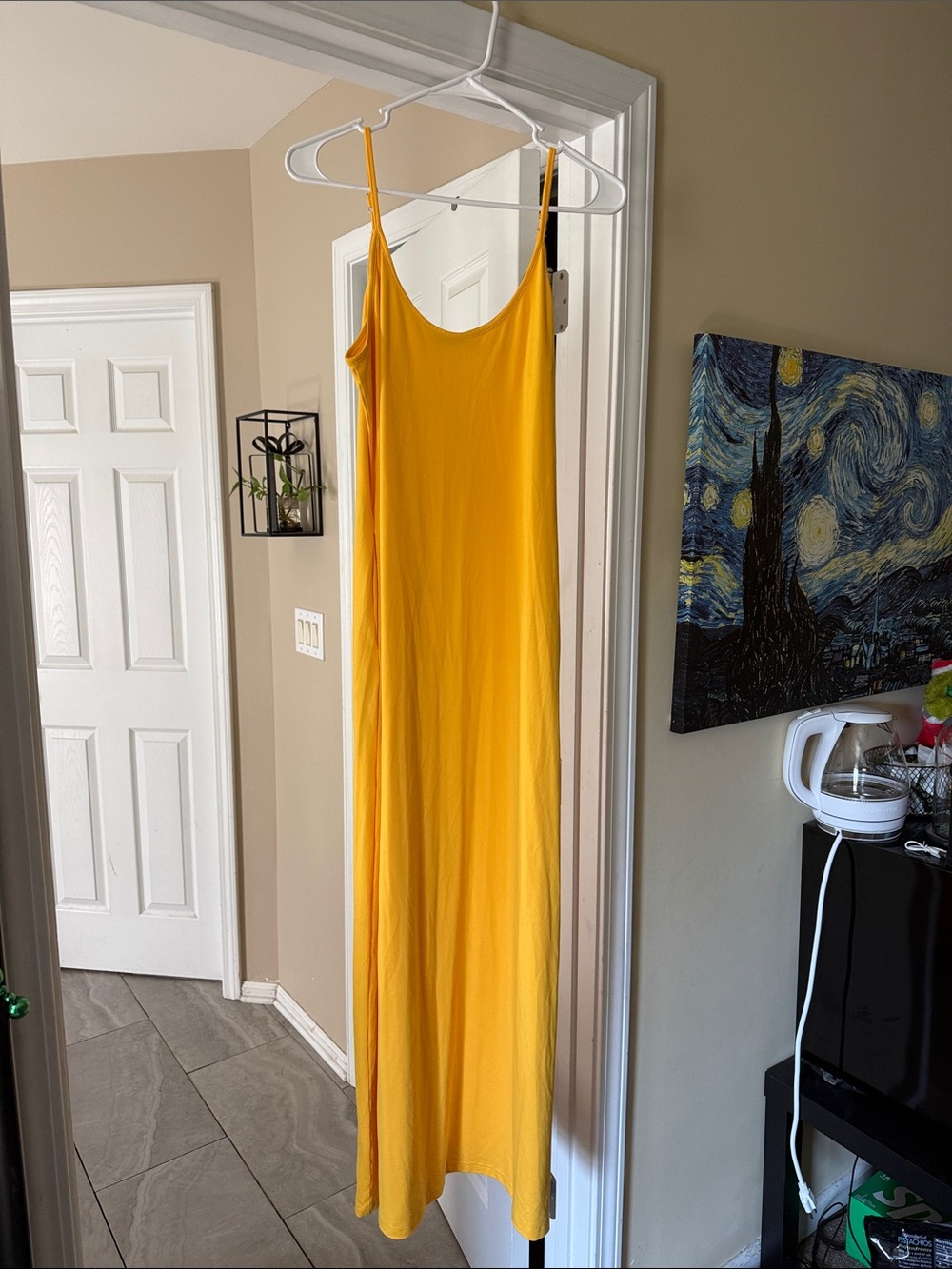 Yellow Maxi Slip Dress with Spaghetti Straps